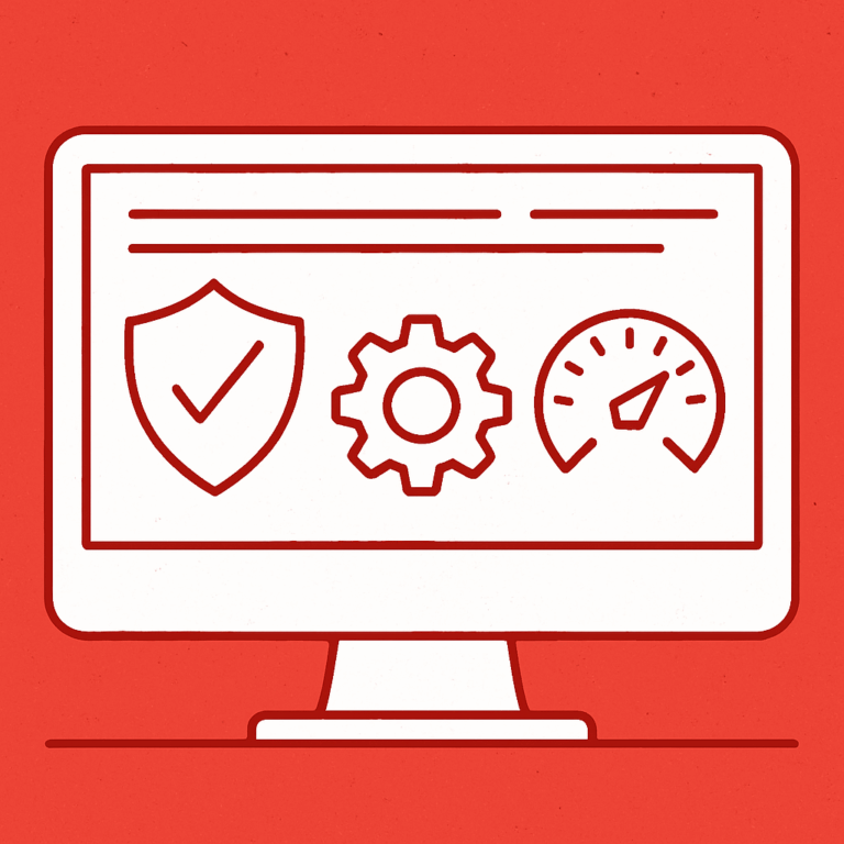 Website-Pflege Illustration – Sicherheit, Wartung und Performance im modernen Webdesign
